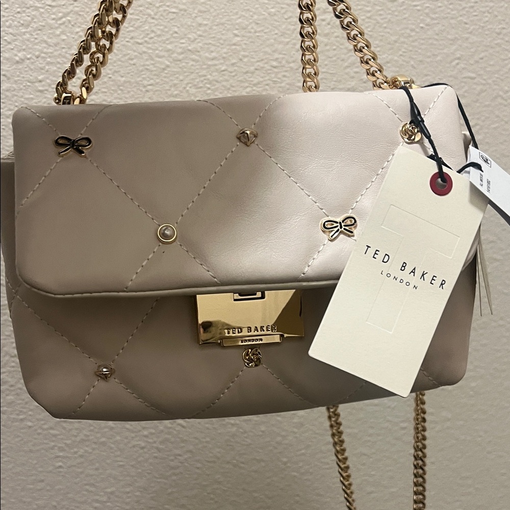 Ted Baker Taupe Quilted Shoulder Bag with Gold Chain